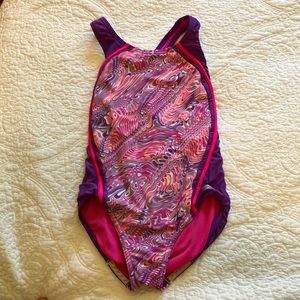 Pink and Purple one piece swimsuit. By Speedo. Girls 10.